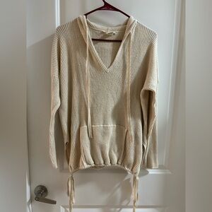 Love Stitch Cream V-Neck Waffle Knit Hooded Sweater